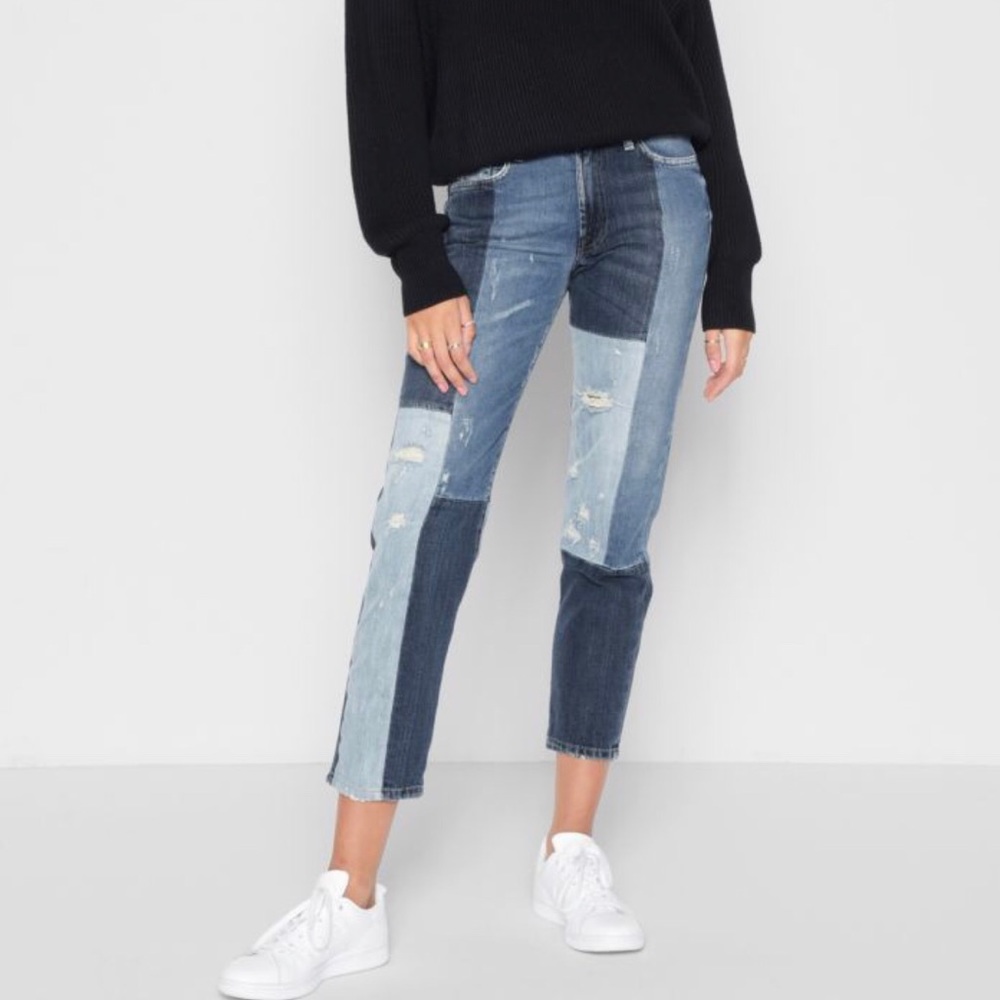 7 For all Mankind High Waist Slim Indigo Patches